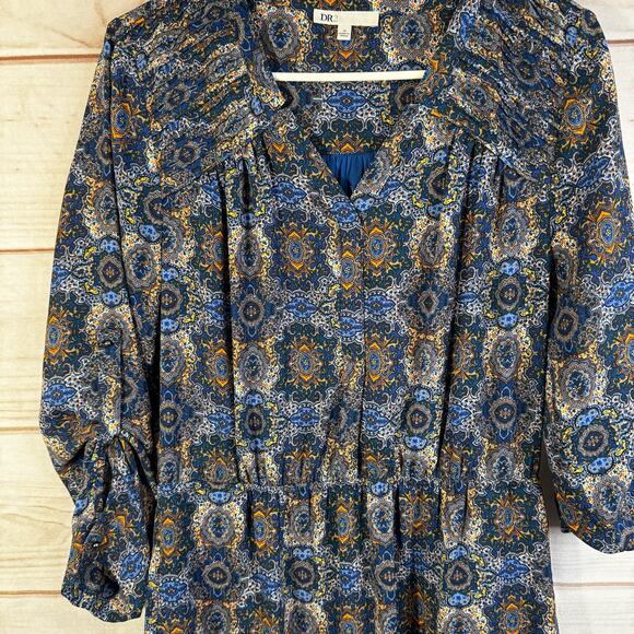 DR2 Multicolor Long Sleeve Pleated Dress Size Medium - Picture 2 of 4